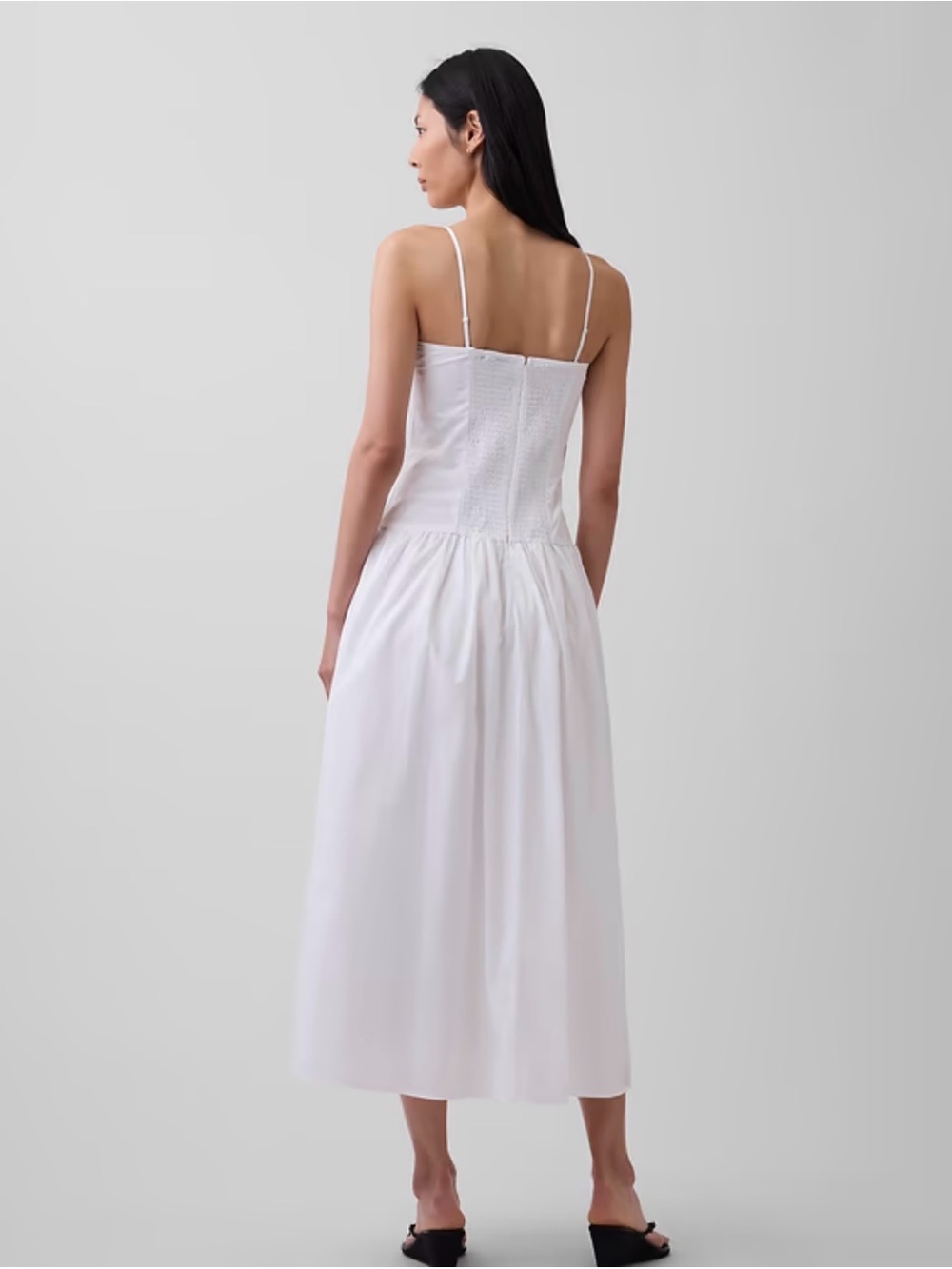 GAP poplin drop waist maxi/midi dress White Ruched Bodice - Picture 3 of 9